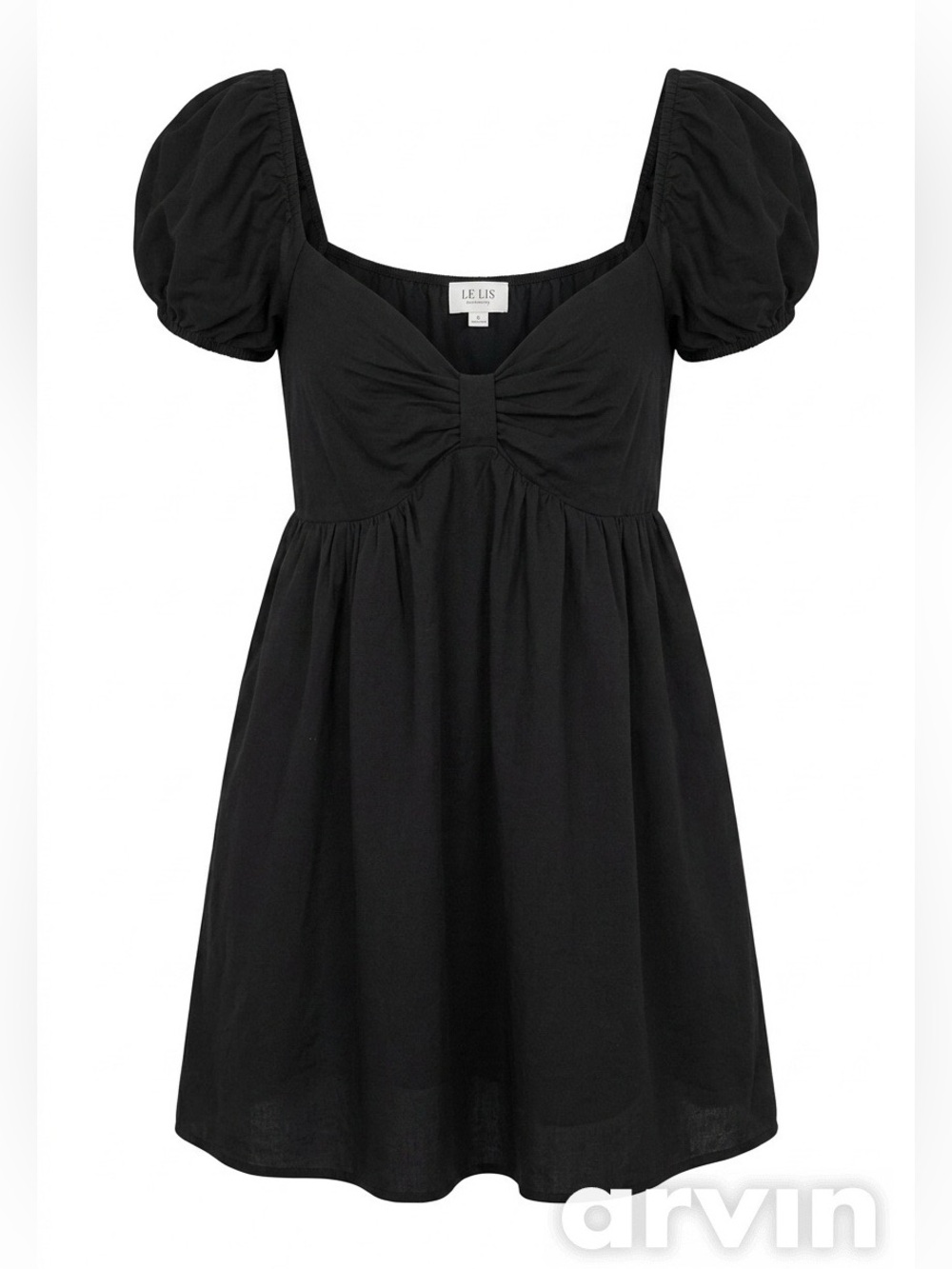 LE LIS Black Puff Sleeve Babydoll Mini Dress - Size S